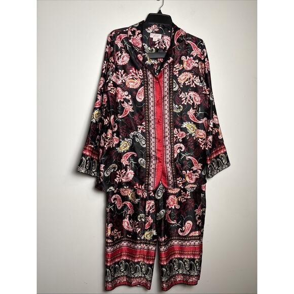 Cabernet Silky Satin Pajama Set Size M Paisley Dark Romantic Long Sleeve Classic - Picture 1 of 8